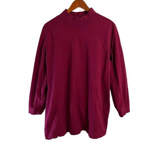Woman Within Dark Red Long Sleeve T Shirt Size 1X Mock Neck Knit Pullover Top
